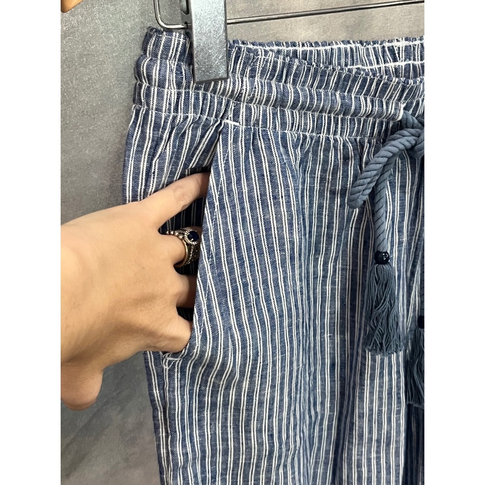 Lauren Ralph Lauren Blue White Striped Linen Wide Leg Pants Drawstring Small NWT - Picture 4 of 6
